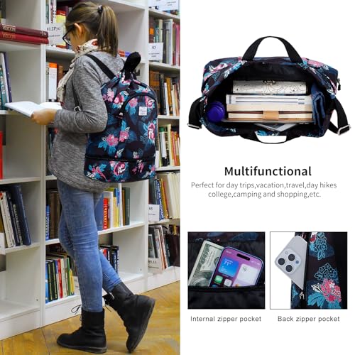 Kamo Drawstring Backpack Bag - Sport Swimming Yoga Backpack with Shoe Compartment, Two Water Bottle Holder for Men Women Large String Backpack Athletic Sackpack for Travel - color: Blue Leaves