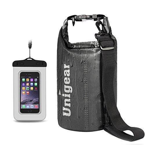 Unigear Dry Bag Waterproof, 2L/5L/10L/20L/30L/40L Floating and Lightweight Bags for Kayaking, Boating, Fishing, Swimming and Camping with Waterproof Phone Case - color: Black, size: 10L