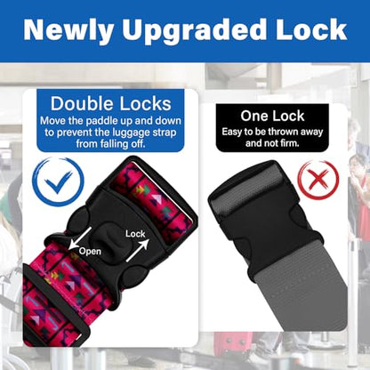 2 Pack Luggage Straps for Suitcases, Adjustable Travel Belt with Double Lock and Quick Release Buckle, Heavy Duty Nylon Bag Packing Strap, Bright Identifiers Business Travel Accessories-Pink Totem - color: 24020 Pink Totem
