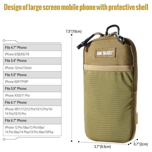 ONETIGRIS Cell Phone Pouch, Molle Holster Holder for Men Belt, for iPhone 17 Pro Max/Air/17/16/15/14 /13/12/11/X/XR/XS/8 Plus/7/6, for Galaxy S25 Ultra/s25/S24 /S23/S22/S21 - color: Brown