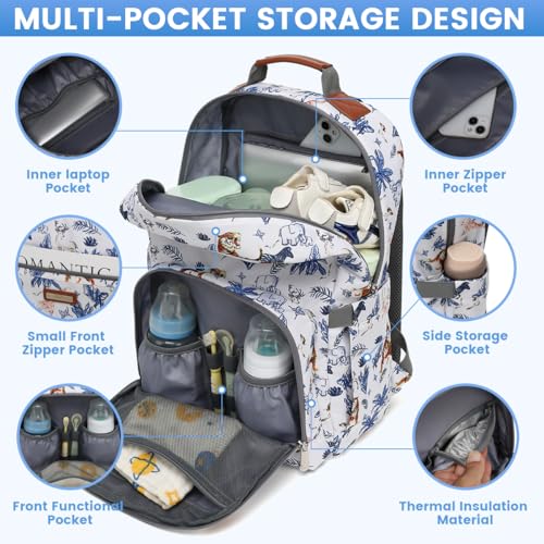 Diaper Bag Backpack, Large Baby Nappy Bags with Portable Changing Pad for Boys and GirlsMultifunction Travel Baby Bag for Moms Dads, Shower Gifts Waterproof and Stylish - color: Animal Beige