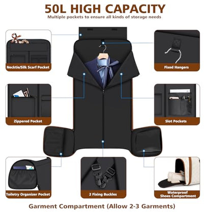 Convertible Garment Bags for Travel - Carry on Garment Duffle Bag with Backpack Straps for Men Women, 4 in 1 Large Travel Duffel Bags with Shoes Compartment Hanging Suit Dress Weekender Bag - color: A-Off White