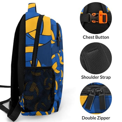 Blue Gold Volleyball Pattern Backpack Laptop Bag Bookbags Personalized Travel Daypack Bag for Man Woman Gifts - color: Blue Gold Volleyball Pattern