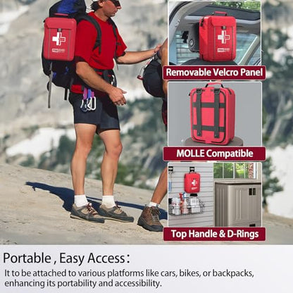 First Aid Trauma Kit,Comprehensive First Aid Kit with Labelled Compartments, Molle System Emergency Kits for Cars, Home, Office, Backpacking, Camping, Traveling, and Cycling-265 Piece - size: Large