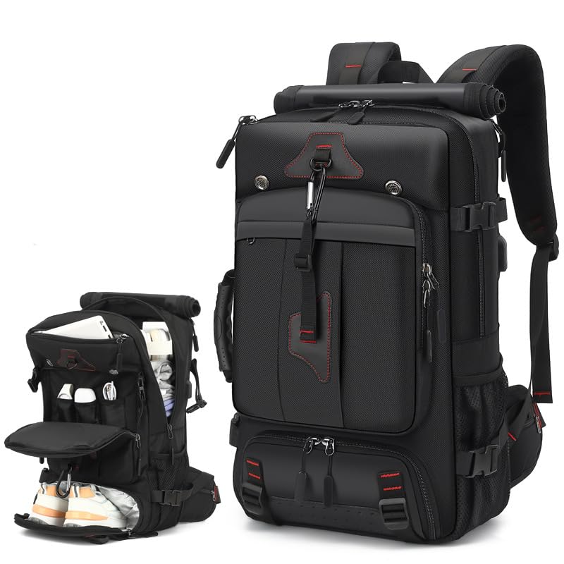 Outdoor Travel Backpack,Carry On Backpack Durable Convertible Duffle Bag,for Work&Travel，35L Capacity(Black,Medium Size) - size: Medium