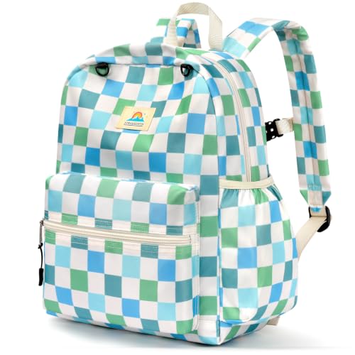 STEAMEDBUN Kids Backpack for Boys Girls 5-8, 15inch Girls Boys Backpacks Kindergarten - color: Green Checkerboard, size: SMALL-15"H(fit folder)