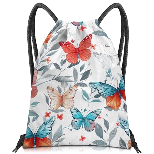 Drawstring Backpack Draw String Bag Sports Gym Bags Waterproof Cute Aesthetic Sackpack for Women(13"×17")-Butterfly 2 - color: Z46-butterfly 2