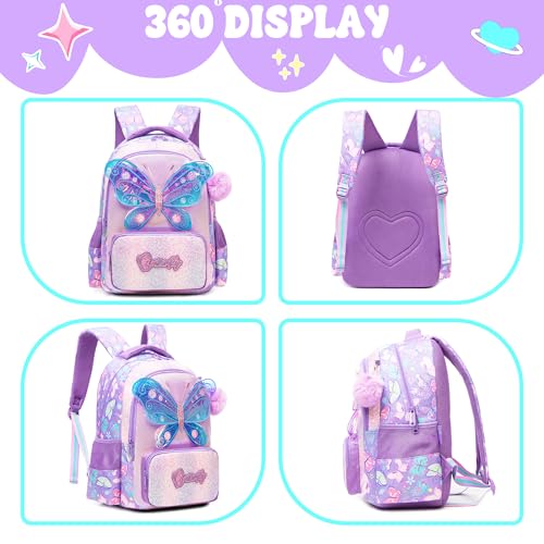 Meetbelify Kids School Backpacks for Girls Boys Backpack with Lunch Bag for Elmentary Students - color: 01 Butterfly