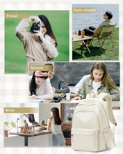 winspansy Backpack for School Teenage Girls Boys,Waterproof Lightweight School Bags Travel Daypack Simple Cute College Backpack Rucksack for Women Men fit 14 Inch Laptop,Beige - color: A1-beige