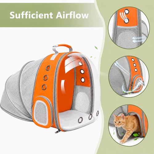 Expandable Cat Carrier Backpack with Bubble Window, Orange - color: Orange
