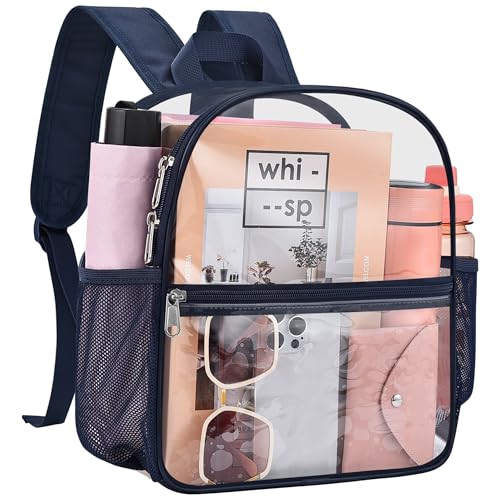 Clear Backpack for Stadium Events, 12x12x6 Small Clear Plastic bag with Reinforced Straps for Game Security Festival Concert - color: Navy