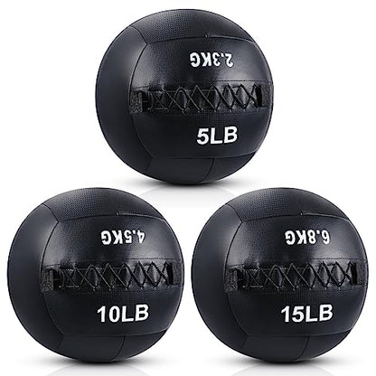 Lunmon Soft Wall Medicine Ball for Exercise Fitness Slam Weighted Med Ball with Non Slip Grip for Slamming Workout Strength Conditioning Core Training Lunge and Partner Toss - size: 5, 10 and 15 Lbs