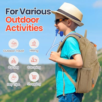 Shinylin 2 Pcs Kids Hydration Backpack with 1.5L Water Bladder Lightweight Kids Hiking Backpack Water Rucksack for Boys Girls Climbing Running - color: Khaki,Olive Green, style: Classic