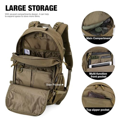 Mardingtop Small Tactical Backpack,Molle Hiking Backpack for Backpacking,Cycling and Biking,15L/25L Backpack - color: Khaki, size: 25L