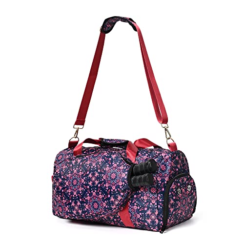 Boulder Bee Pickleball Bags, Premium Pickleball Tote Bag for Girls, Women’s Hand/Shoulder Gym Bag w Water Bottle Holder, with Pickleball Racquet/Paddle Holder - color: Duffel Bag-Baroque