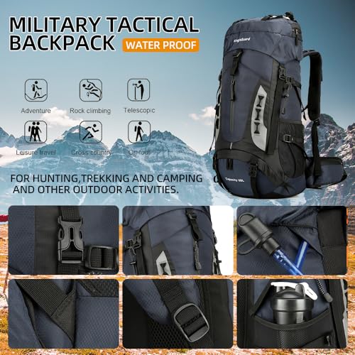 King'sGuard 60L Hiking Backpack for Men and Women Lightweight Camping Hiking Backpack with Rain Cover Large Waterproof Travel Backpack Backpacking Pack (Navy Blue) - color: Navy Blue