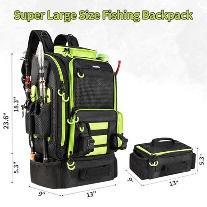 BLISSWILL Large Fishing Backpack with Cooler for 3 Tackle Boxes - Fishing Bag with Rod Holders for Camping and Hiking - color: Black