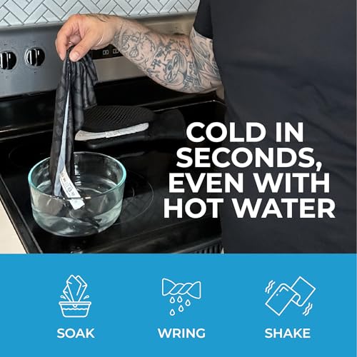 SHAKEitCOOL Extended Size Cooling Towel – Be Cool in Style - Heat Relief, Soft, Lightweight, Sun Protection, Easy Clean - Perfect for Biking, Hiking, Running, Yoga, Golf, Gardening - Black Topo M - color: Black Topo
