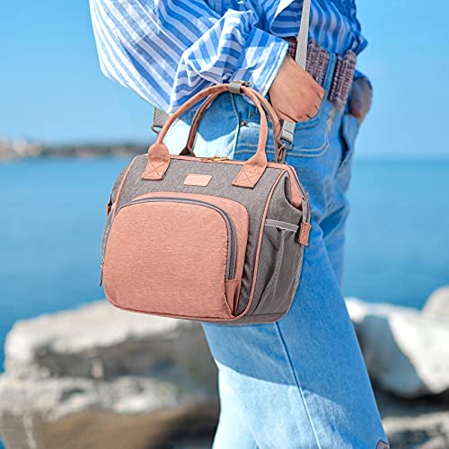MCBD Lunch bags Insulated Lunch Box for Women Men,3 Carrying Way Large Tote Bag,Leakproof Reusable Cooler Backpack with Adjustable Shoulder Strap for Office Picnic Beach - color: C-Pink&gray