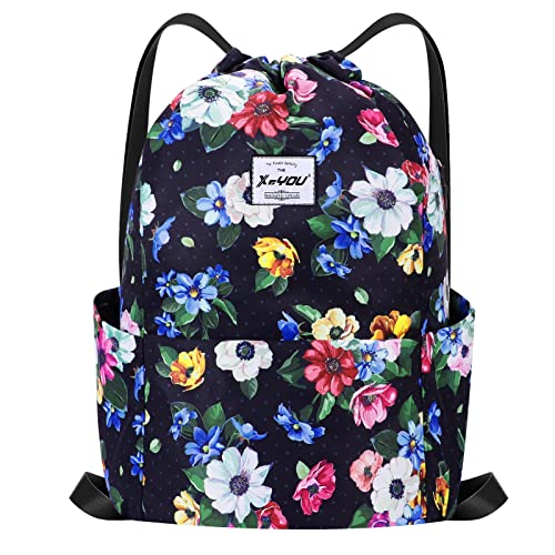 XEYOU Drawstring Sports Backpack Lightweight Gym Yoga Sackpack Shoulder Rucksack Casual Outdoor Daypack for Women and Men | Lightweight - color: Colorful Flowers