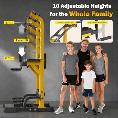 DlandHome Power Tower Pull Up Bar Station, Heavy Duty Pull Up Dip Station Adjustable Height for Home Gym Strength Training Equipment, 330LBS Weight Capacity - color: Yellow