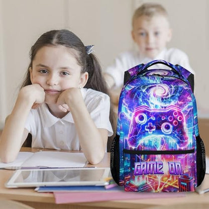 Kids Backpack Boys, 17 Inch Gaming School Bag for Children; Large Capacity Game Controller Bookbag with Internal Organizer Pockets for Elementary and Middle School - color: Dark Purple