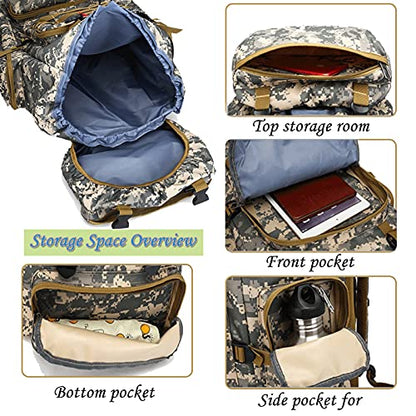 70L Hiking Backpack for Men, Waterproof Lightweight Camping Backpack, Military Rucksack with Molle, 3-Day Assault Pack for Travel, Climbing, Outdoor Sports (Green Camouflage) - style: Green Camouflage