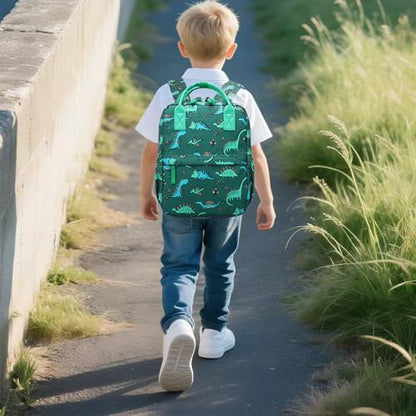 Cute Preschool Backpack Toddler School Book Bag for Girls Boys Kids Kindergarten Nursery Travel Bag with Chest Strap(15inch, Green Dinosaur) - color: Green Dinosaur, size: 15inch
