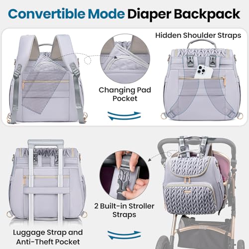 Tealari 4 in 1 Convertible Diaper Bag Backpack,Waterproof Baby Diaper Bag with Changing Pad,Converts into Baby Tote Bag,Diaper Backpack,Stroller Bag and Crossbody Diaper Bag - color: Gray