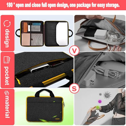 Hseok Laptop Case 13.3-14 inch Sleeve, TSA Computer Handbag Water-Resistant and Shockproof Bag Compatible with MacBook Pro/Neo 14", Mac Air/Pro 13.3" and 13"-14" Notebooks Chromebooks,Black-Yellow - color: Black-yellow