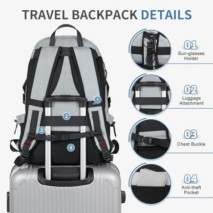 Travel Backpack 35L TSA Approved Carry on Backpack with Shoe Compartment & Wet/Dry Separation,Laptop Bag Fits 18.4 Inch Computer, Water Resistant Backpack for Men Women, Light Grey - color: Standard Light Grey