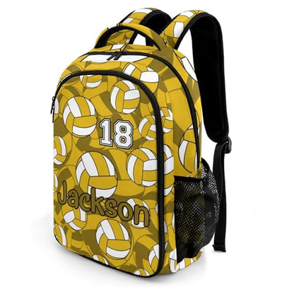 Gold Volleyball Pattern Shoulders Backpack Laptop Bag Bookbags Personalized Casual Daypack for Sports Travelling Camping - color: Gold Volleyball Pattern