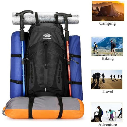 YFREAL 60L Travel Hiking Camping Backpack with Rain Cover,Backpack Water Resistant,Climbing Backpack for Men Women (BLACK) - color: Black