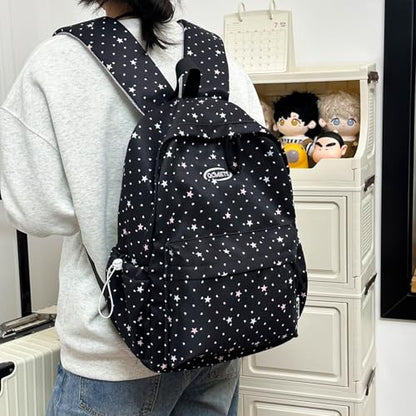 Cute Aesthetic Backpack Y2K Simple Heart Star Print Kawaii Backpacks Travel Laptop Rucksack Backpack for Women (Black) - color: Black