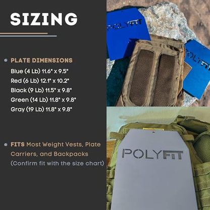 POLYFIT Weight Vest Plates - Weighted Plates for Strength Training Weight Vests - 4lb, 6lb, 9lb, 14lb, 19lb Pairs - color: 9 LB (Black) Pair