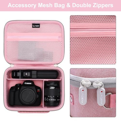 Camera Case Bag Compatible with Canon EOS Rebel T7/R50/R6 Mark II/R100/R50 V/T6/R8/R10/R5 Mark II/RP/R7/5D Mark IV/SL3/R5/T100 DSLR SLR Camera, Len and Tripod with 4 Dividers and Shoulder Strap, Pink - color: Pink, size: Small