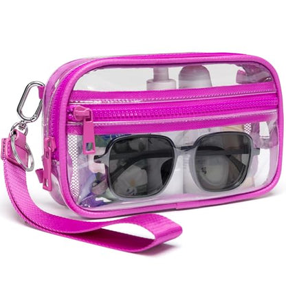 FODOKO Wristlet wallets for women Nylon Quilted Wallet with 4 Zippers,Travel Credit Card,Holder Cell Phone Organizer - color: Clear-rose