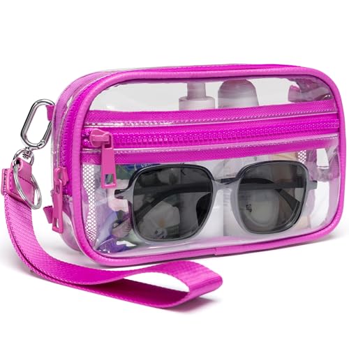 FODOKO Wristlet wallets for women Nylon Quilted Wallet with 4 Zippers,Travel Credit Card,Holder Cell Phone Organizer - color: Clear-rose