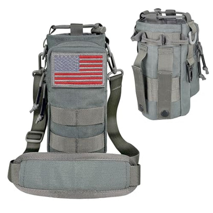 Water Bottle Holder with Strap - Tactical Insulated Water Bottle Sleeve with MOLLE System Water Bottle Cover Cross-Body Pouch for Walking Hiking Camping Gym 32oz&40oz - color: Gray
