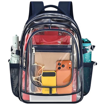 Clear Backpack Heavy Duty Transparent Backpack for School Large Net Bookbag - color: Navy Blue