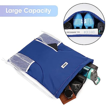 WANDF Drawstring Backpack Sports Gym Sackpack with Mesh Pockets Water Resistant String Bag for Women Men (Navy Blue) - color: Navy Blue