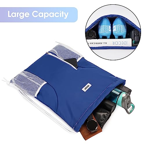 WANDF Drawstring Backpack Sports Gym Sackpack with Mesh Pockets Water Resistant String Bag for Women Men (Navy Blue) - color: Navy Blue
