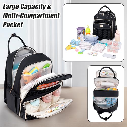 Tealari Diaper Bag Backpack,Stylish Baby Diaper Bag,Waterproof Travel Diaper Backpacks Baby Bags with Changing Pad,Stroller Straps,Insulated Pockets (Black) - color: Black