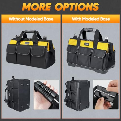 TICONN Tool Bag with Multi-Pockets Wide Mouth Tool Tote with Safety Reflective Straps, Adjustable Shoulder Strap and Ergonomic Handle (Yellow, 16" Standard Base) - color: Yellow, size: 16" Standard Base