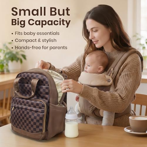 miss fong Small Diaper Bag - Baby Diaper Bag Backpack Checkered Diaper Bag with Changing Pad Baby Backpack for Travel Daycare Mommy Diaper Backpack Pañaleras Para Bebe for Mom & Dad -Coffee - color: Coffee