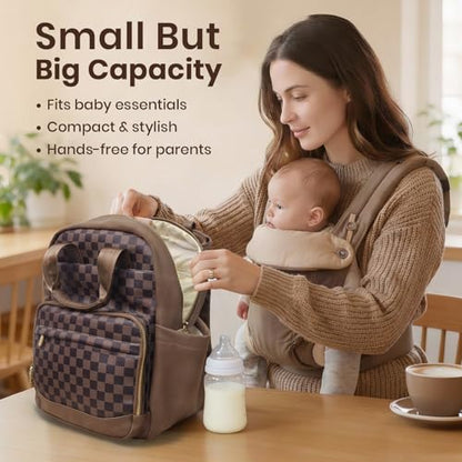 miss fong Small Diaper Bag - Baby Diaper Bag Backpack Checkered Diaper Bag with Changing Pad Baby Backpack for Travel Daycare Mommy Diaper Backpack Pañaleras Para Bebe for Mom & Dad -Coffee - color: Coffee