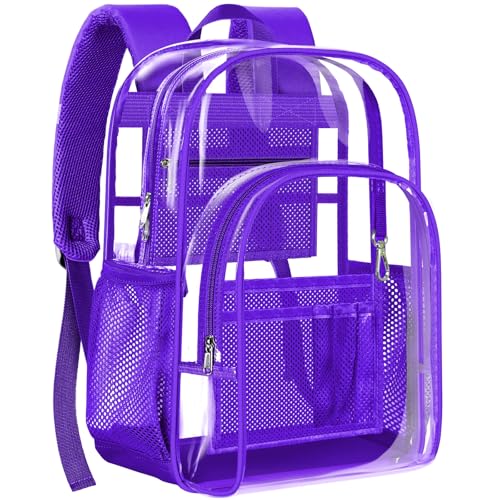 PAMANO Clear Backpack, Heavy Duty Transparent Reinforced Bottom See Through for College, Travel Work Security - color: Purple