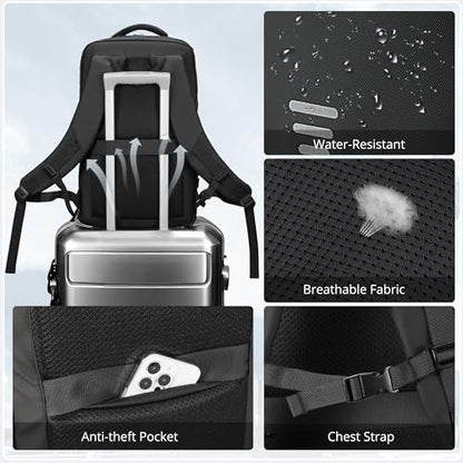 Flight Approved Travel Backpack for Men Women Large Lightweight Carry-on Laptop Backpack 30L Business Backpack Water-Resistant Rucksack Fits 17.3 inch Laptop for College Work Travel with a Small Bag