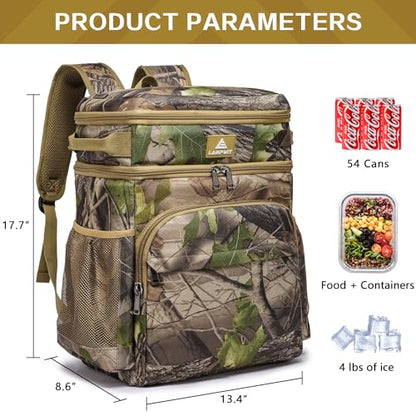 Laripwit Picnic Backpack Cooler - 54 Cans Large Soft Camo Lunch Backpack Bag Insulated Leakproof with Double Deck Compartment - color: Camo