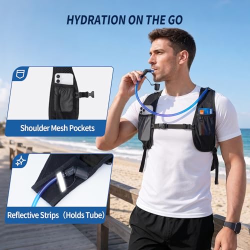 Blue Quartz Hydration Backpack with 2L Water Bladder, 18L Hiking Backpack for Women Men, Lightweight Water Pack with Phone Pocket for Quick Access, Hydration Pack for Cycling, Running, Biking - color: Black